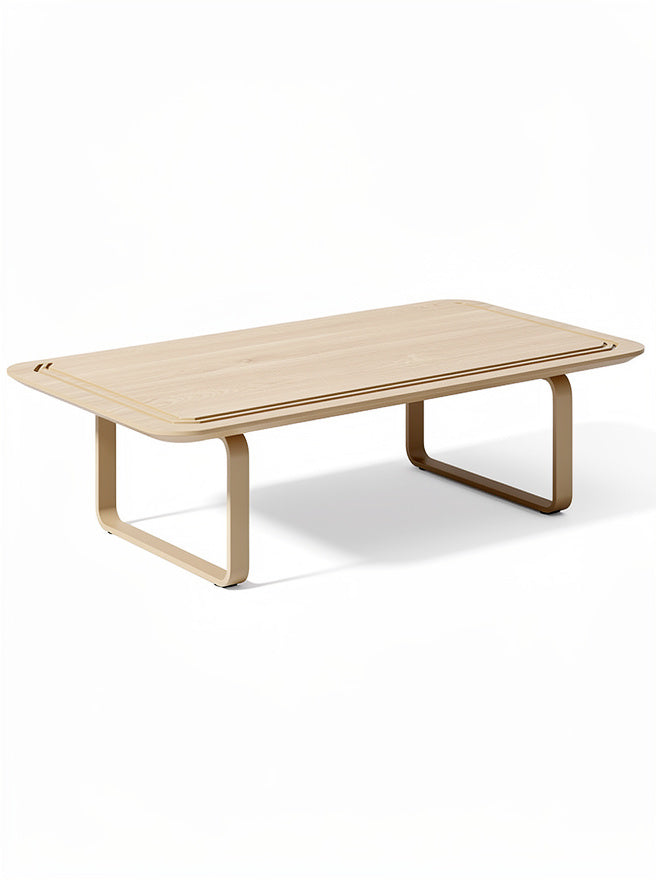 **Technische titel in het Nederlands: Minimalistische houten salontafel met metalen onderstel**