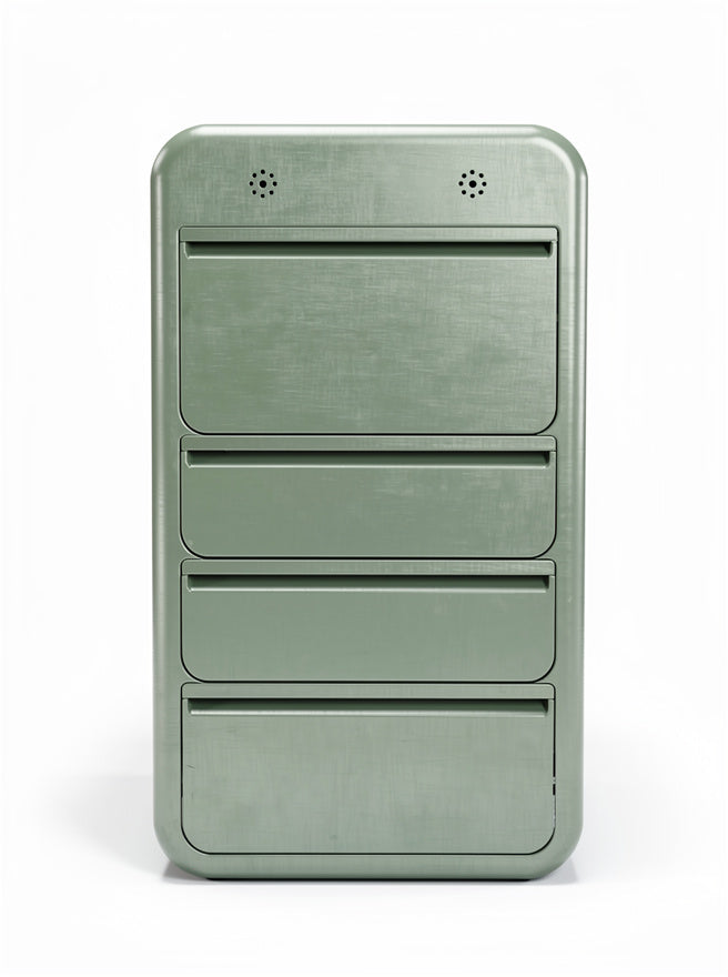 **Technische Titel in het Nederlands: Compacte groene recyclingcontainer met vier compartimenten**